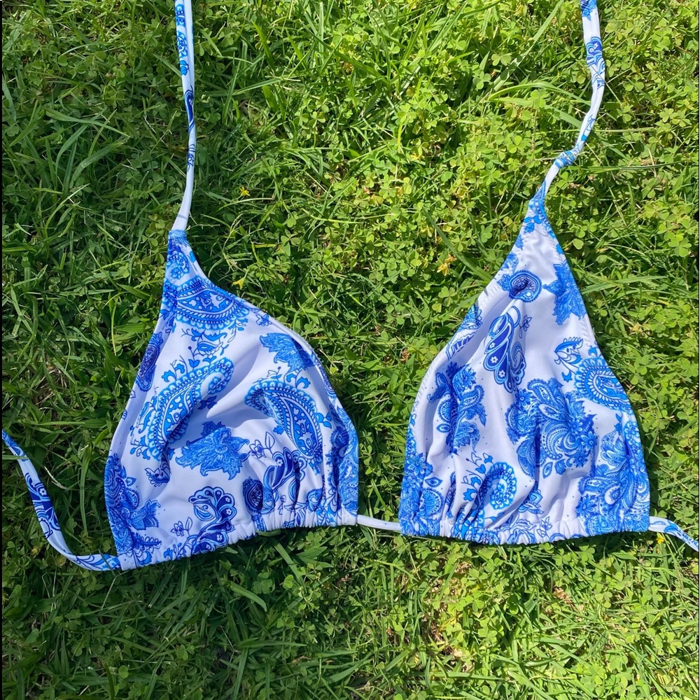 string triangle blue paisley bikini
